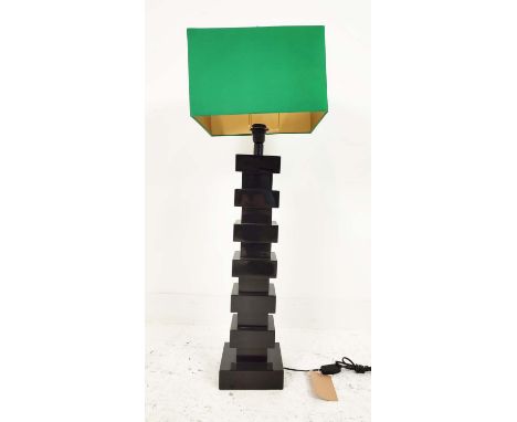 LIGHTING COLLECTION, including floor lamp, black lacquered with shade, 175cm H, and a differing table lamp with shade, 19.5cm