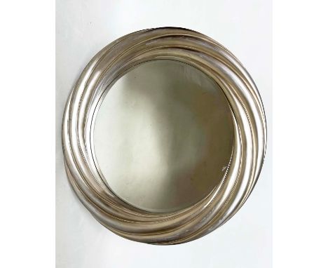 R. V. ASTLEY CIRCULAR WALL MIRROR, leaf silvered rope swirl with bevelled mirror plate, 114cm W. 