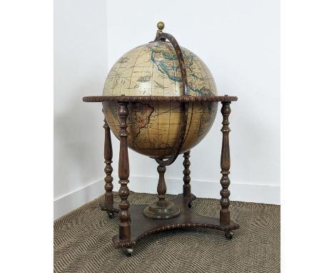 GLOBE BAR, vintage, the top opening to reveal bottle stand, 113cm H x 74cm W. 