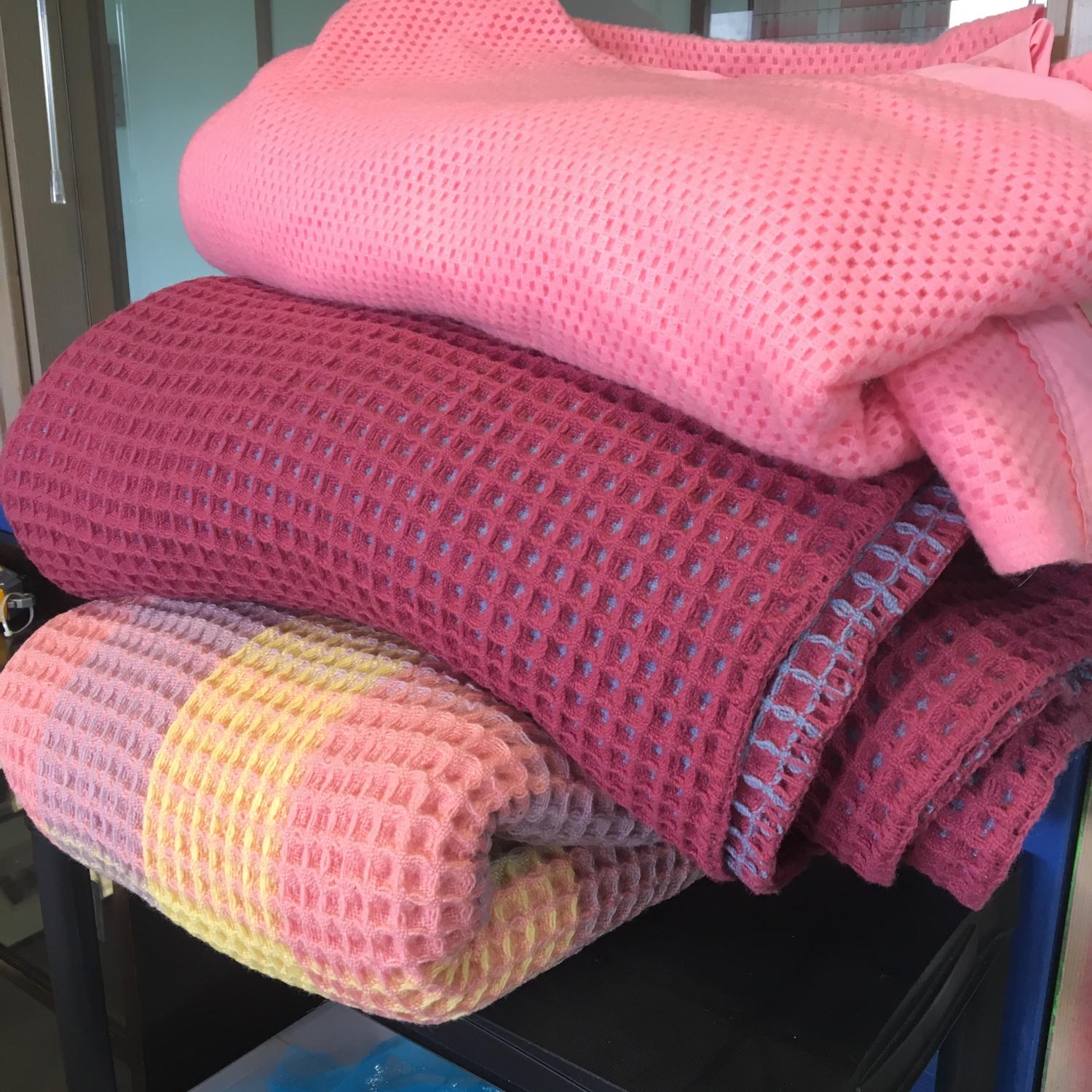 Vintage Welsh wool checked waffle blanket, another