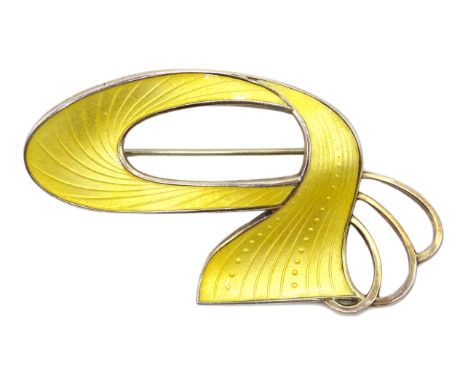 Norwegian silver and yellow enamel ribbon brooch by Ivar T Holth, stamped  Condition Report length = 55mm