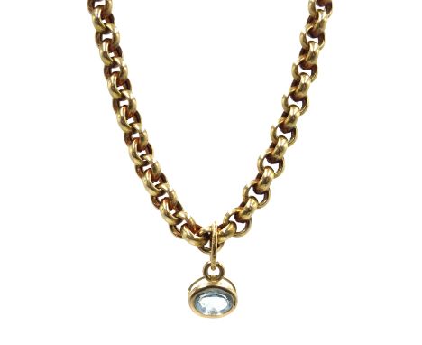 9ct gold belcher chain necklace hallmarked, with gold mounted aquamarine pendant Condition Report Chain  approx 17.6gm, lengt