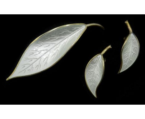 Norwegian silver and white enamel brooch by David Anderson and matching earrings, all stamped 