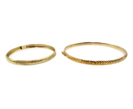 9ct gold bangle, hallmarked and child's 9ct gold (tested) bangle with engraved decoration, approx 6.8gm