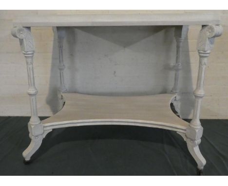 A Grey Painted Reproduction Victorian Style Occasional Table with Stretcher Shelf, 85cm Wide 