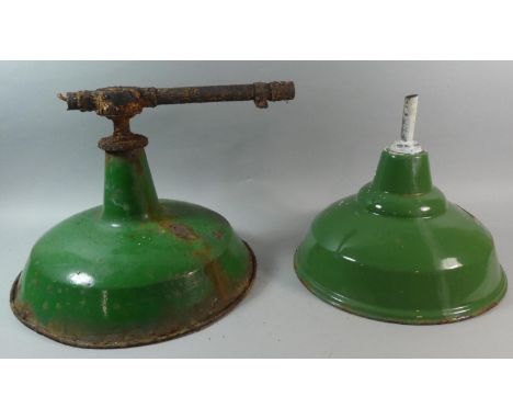 Two Vintage Green Enamelled Industrial Light Fittings to Include Revo 