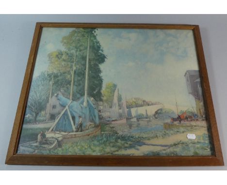 A Framed Impressionist Print of Canal Scene 