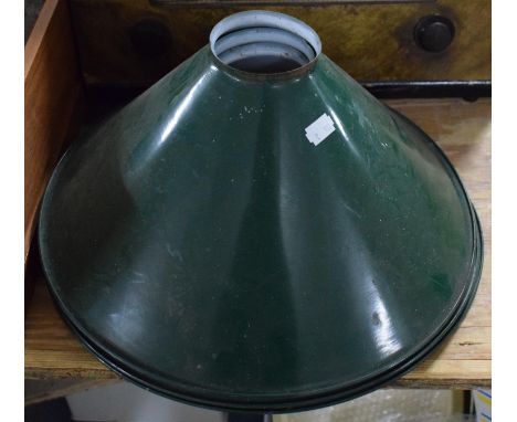A Collection of Three Green Enamelled Industrial Light Shades, 38cm Diameter 