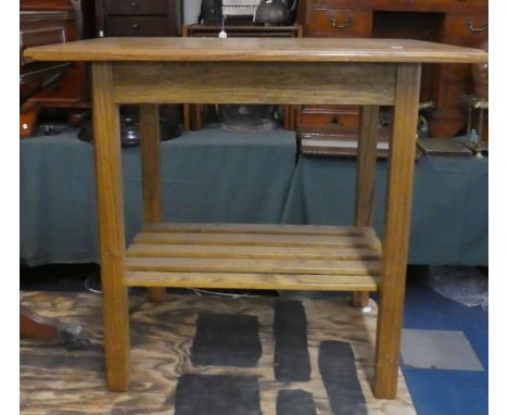 A Mid 20th Century Oak Two Tier Occasional Table with Slatted Stretcher Shelf, 60cm Wide 