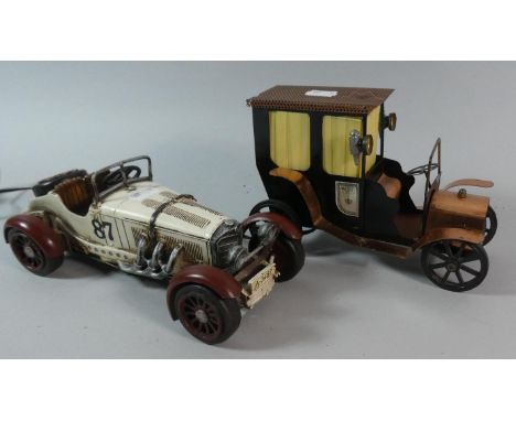 A Novelty Tin Plate Lamp in the Form of a Vintage Car Together with a Reproduction Tin Plate Model of a Vintage Racing Car 
