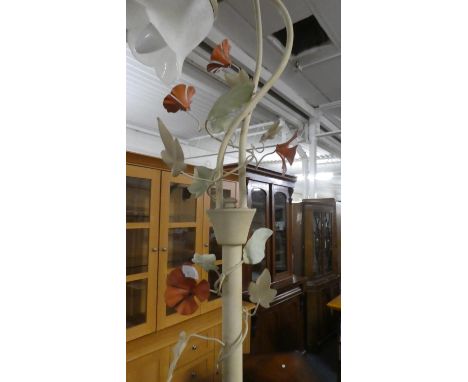 A Modern Wrought Iron Two Branch Standard Lamp with Floral Decoration 
