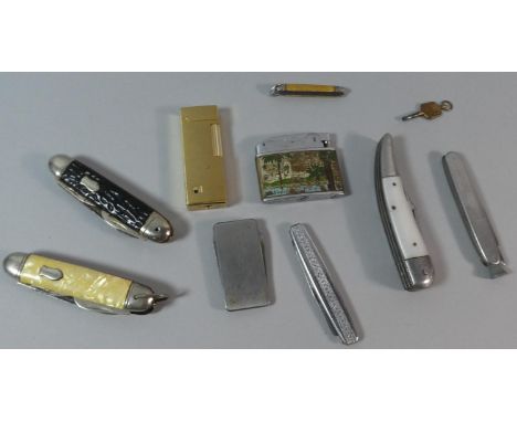 A Collection of Seven Vintage Penknives and Two Lighters Together with Pocket Key (Lighters Cannot be Posted) 