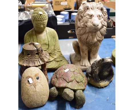 A Collection of Six Reconstituted Stone Patio or Garden Ornaments 