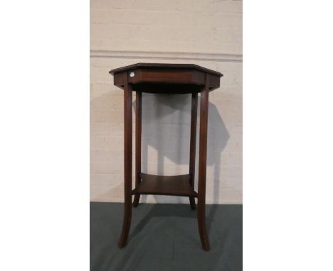 An Edwardian String Inlaid Octagonal Mahogany Occasional Table with Stretcher Shelf, 43cm Diameter 