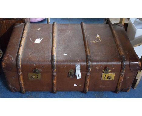 A Canvas Covered Travelling Trunk, 92cm Wide 
