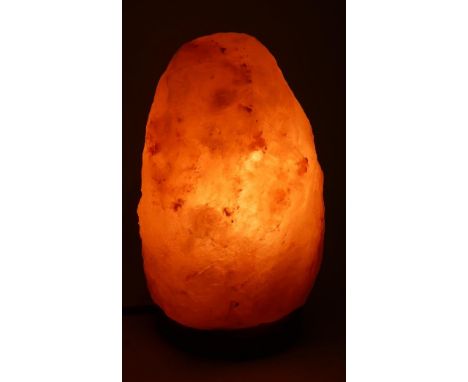 A Himalayan Salt Lamp on Turned Wooden Plinth, 22.5cm High 