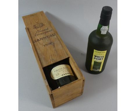 A Wooden Cased Bottle of Janneau Grand Armagnac VSOP Together with a Bottle of Cockburn's Light White Port 