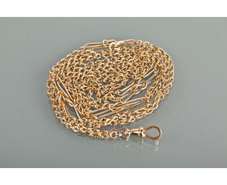 ORNATE NINE CARAT GOLD WATCH CHAIN
formed by ropetwist and twisted ovoid sections, marked 9ct to the clasp, 29g