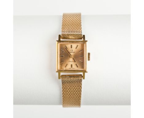 LADY'S OMEGA GENEVE WRIST WATCH
the square dial with baton numerals, on a bracelet strap