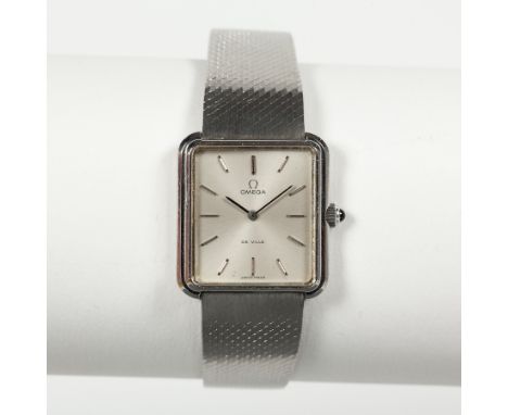 STAINLESS STEEL OMEGA DE VILLE MANUAL WRIST WATCH
the rectangular dial with baton numerals, on a stainless steel bracelet str