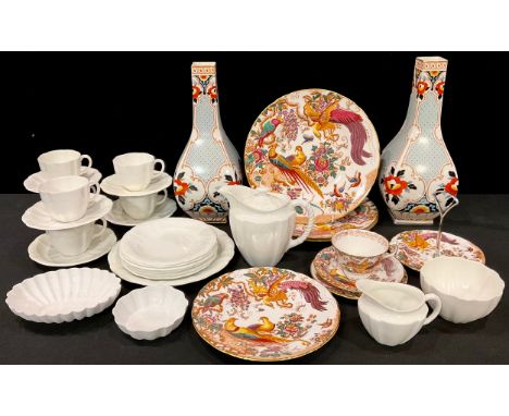 A set of three Royal Crown Derby Olde Avesbury dinner plates; others, dessert plate, side plate, cup and saucer, etc;  a Roya