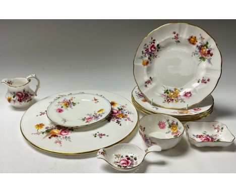 A Royal Crown Derby Posie pattern gateaux platter, four dessert plates, mlik jug and sugar bowl, saucer, tea strainer and rec