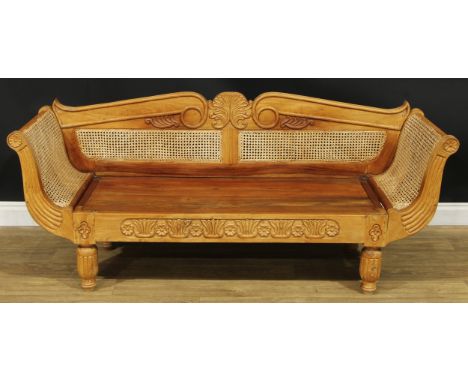 A contemporary 19th century style sofa or day bed, 75cm high, 176cm wide, the seat 127cm wide and 52.5cm deep 