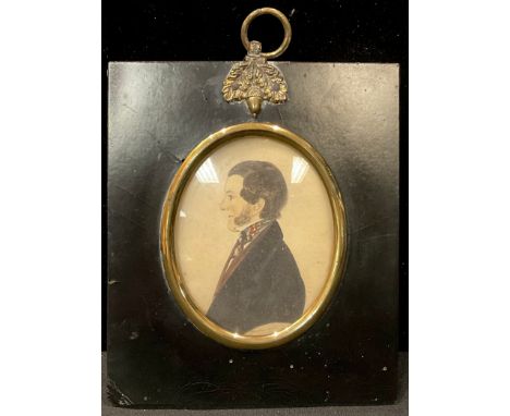 English School, 19th century, portrait miniature, of a gentleman, labelled to verso, James Green, watercolour, 8cm x 6cm 