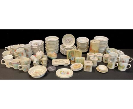 A large collection of Wedgwood Beatrix Potter Peter Rabbit and Friends nursery ware, cups, mugs, plates, etc 