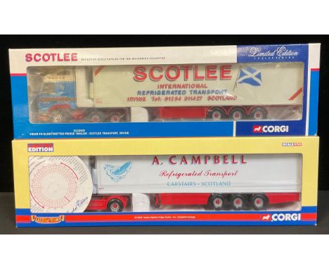 Toys - Corgi 1:50 scale CC12920 Scania Topline fridge trailer - A.L. Campbell Haulage, boxed with tachograph certificate, Lim