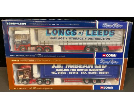 Toys - Corgi 1:50 scale CC13202 DAF XF Space Cab Curtainside - J Long &amp; Sons (Haulage) Ltd., Leeds, boxed with tachograph