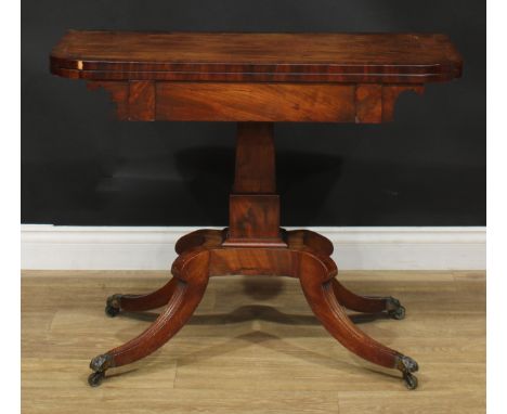 A Regency mahogany card table, 73cm high, 91.5cm wide, 45.5cm deep 