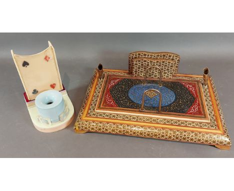 A Persian stationary stand together with an Art Deco bakelite inkwell 