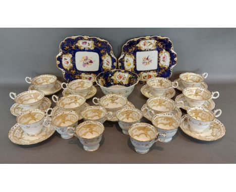 A 19th Century English porcelain bowl together with a pair of matching plates and a 19th Century tea service 