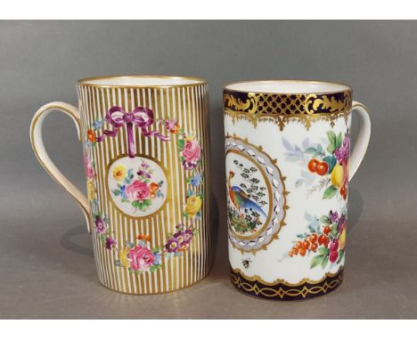 A pair of Paris porcelain tall mugs, each with foliate and gilded decoration, 15cms tall