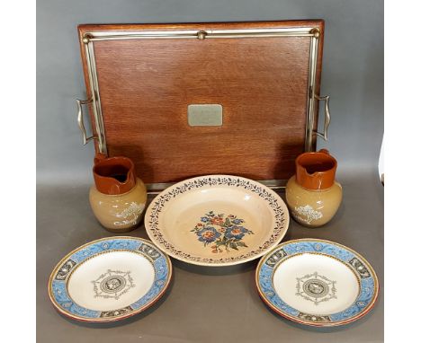 An oak and silver plated presentation tray, presented to Miss M.A. Creyke, by the employees of G. M. Creyke &amp; Sons Ltd, 1