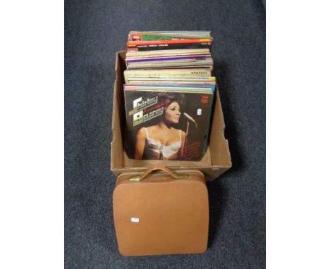 A box of vintage typewriter and quantity of lps  - musicals, compilations, Shirley Bassey etc 