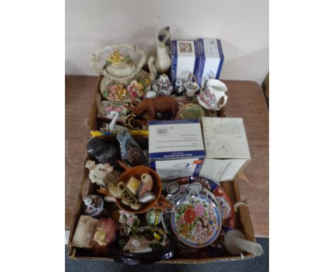 Two boxes of Italian china tea pot, Maling trinket pot, Ringtons ware, collector's plates, ornaments etc 