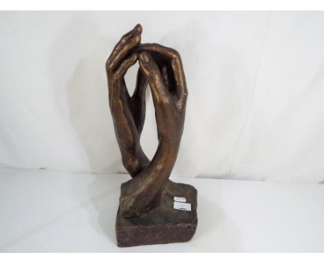 A vintage 1961 sculpture entitled Rodin The Cathedral Hands by Austin Productions, 38 cm (h)