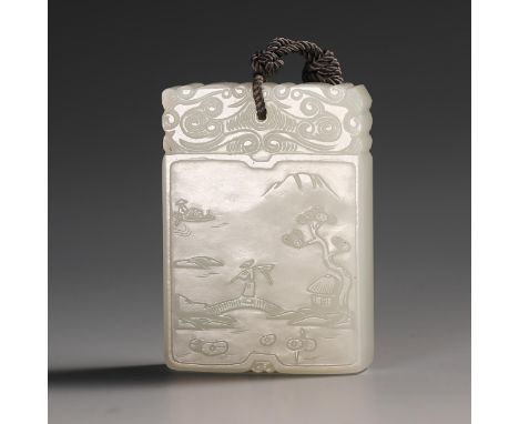 18th Century White Jade Zigang Plaque. Provenance:Important Family Collection. Condition reports and additional photographs a