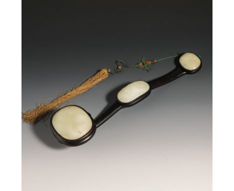 18th Century Hetian Jade Three-Inlay Ruyi. Provenance:Important Family Collection. Condition reports and additional photograp