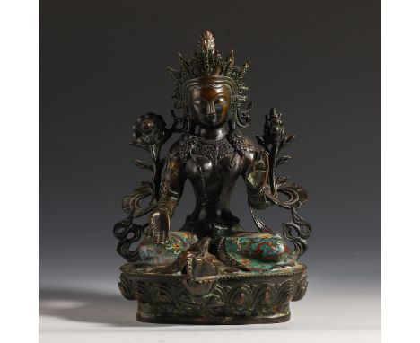 Nineteenth Century Painted Enamel Green Tara. Provenance:Important Family Collection. Condition reports and additional photog