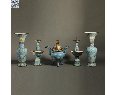 19th century A set of five enamel offerings. Provenance:Important Family Collection. Condition reports and additional photogr