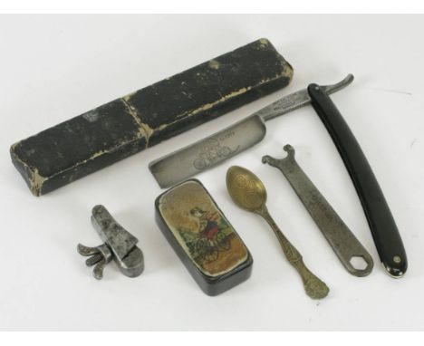 *Patch Box. A petit papier-mƒch‚ box with a hinged lid,  with an underglaze colour depiction of a lady riding a VelocipŠde, t