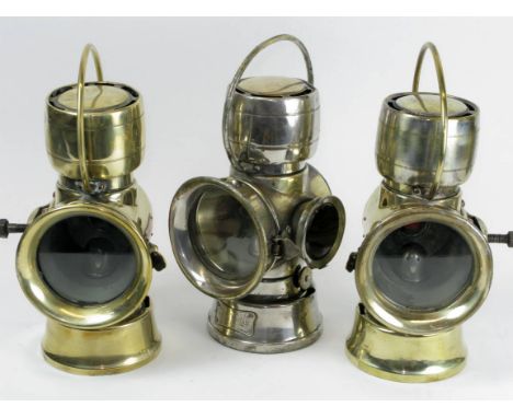 *A Three-Lamp Set by J. Lucas Ltd. Comprising a pair of 620 series side lamps with fore-aft carrying bails, sided-opening fro