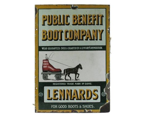 *A Six-Colour Enamel Sign, advertising the Public Benefit Boot Company, the design dating from 1887,  19 x 13-inches, some en