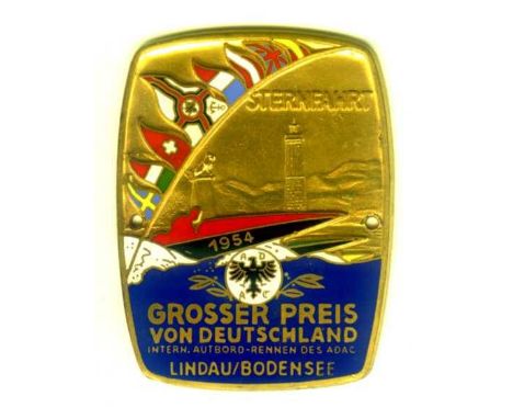 *Grosser Preis von Deutschland. A 1954 gilt and enamel presentation plaque, by Deschiler of Munich,  for the International po