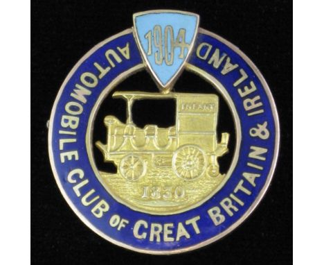 *1904 A.C.G.B.I. Lapel Badge. Founded in 1897, a rare assayed gold and blue enamel Automobile Club of Great Britain & Ireland