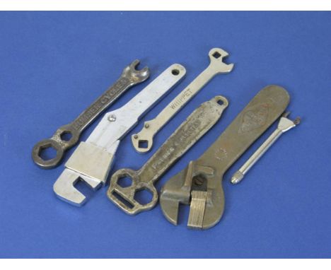 *Four Named Spanners. Humber Cycles, Premier, Whippet and a patented EBC adjustable miniature spanner;  and two larger adjust