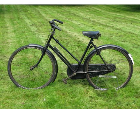 *1938 Sunbeam Lady's Bicycle. With a 21-inch frame numbered OC164,  this black-enamelled bicycle possesses a Sturmey Archer t